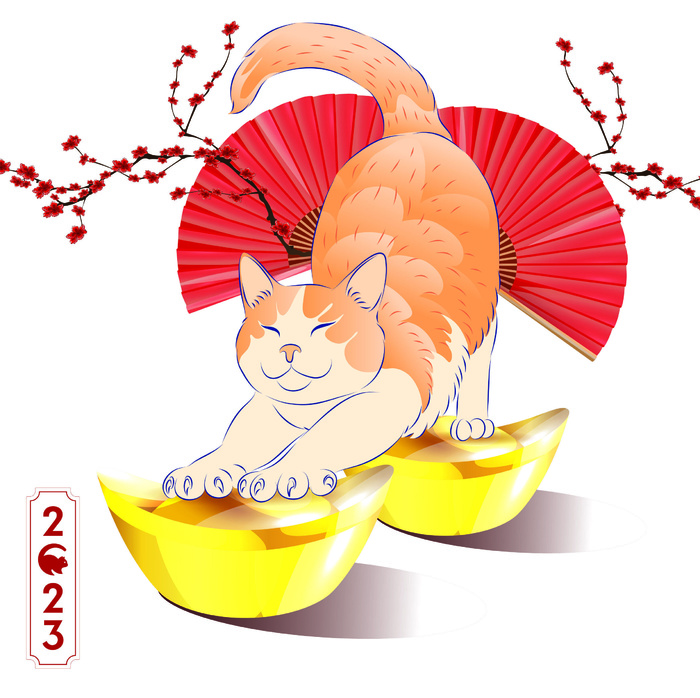 手绘卡通财神猫金币挂画psd模版下载