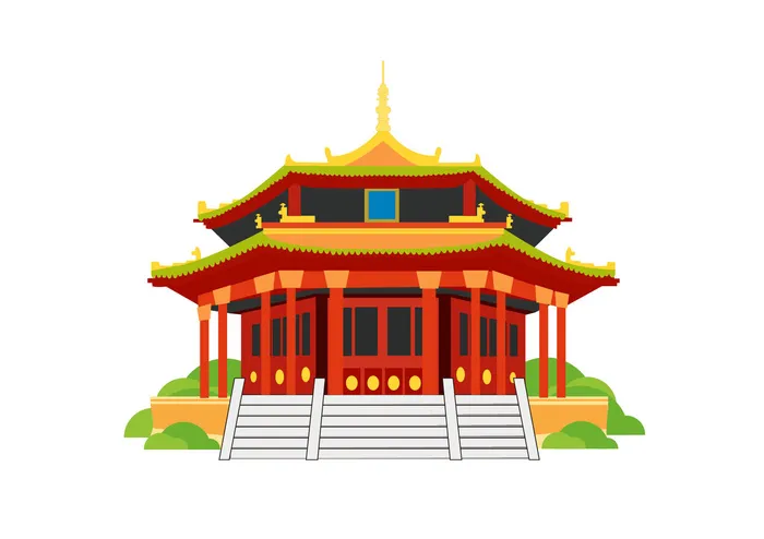 复古中国风国潮古建筑插画手绘高楼古塔AI素材亭子png免抠图ai矢量模版下载
