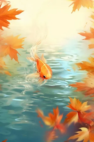金鱼银杏叶金黄简约水面节气海报背景