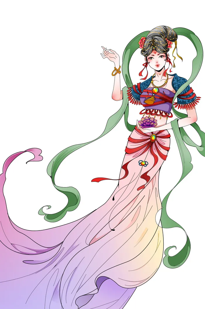 手绘国潮中国风古代敦煌神话飞天仙女美女古装人物插画PSD素材psd模版下载