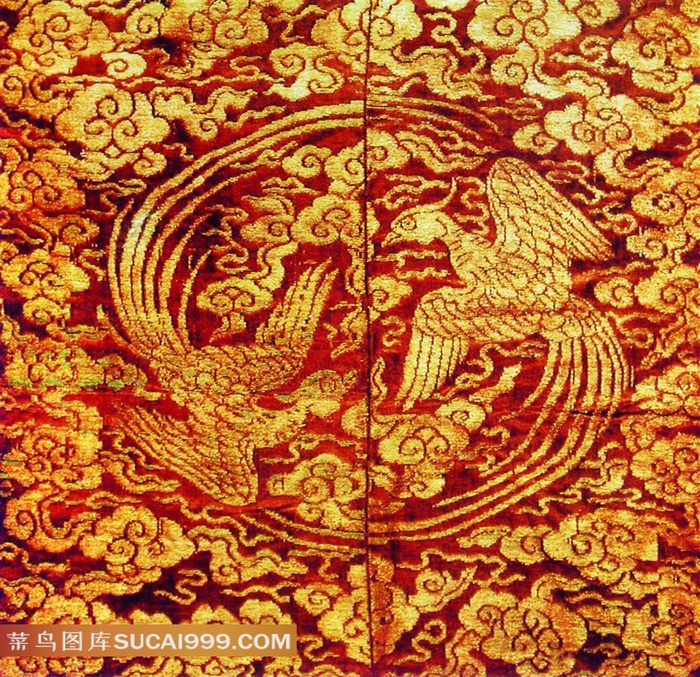 金色凤凰图案刺绣
