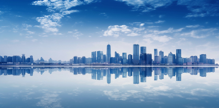 反映在冷水风格的天际线摄影图壁纸(6208x3072)