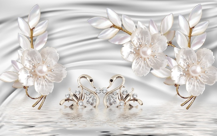 雕塑花卉天鹅背景墙