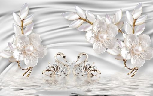 雕塑花卉天鹅背景墙