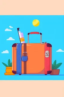 行李箱旅行蓝色天空背景