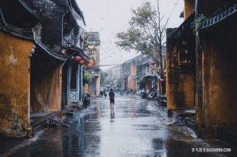 雨中老街道图片