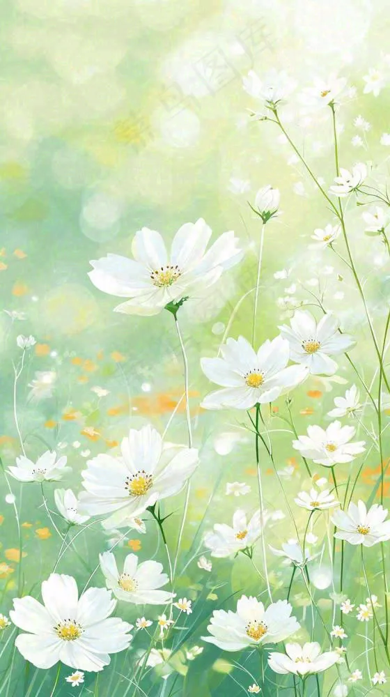 清新白色小花春天萌芽手绘，春分(816x1456)