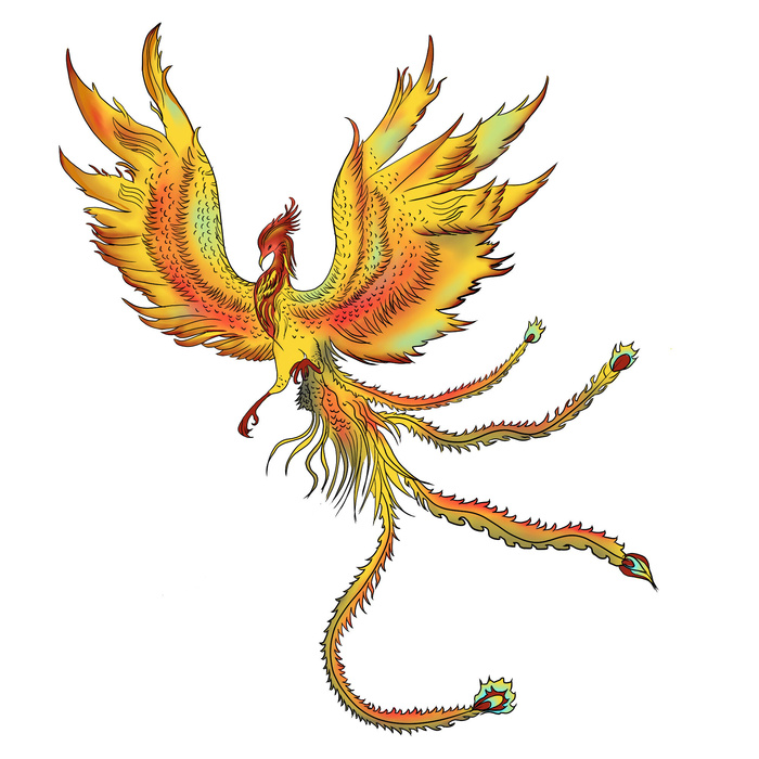 手绘国潮中国风神龙凤凰卡通形象插画装饰元素图案PSD设计素材