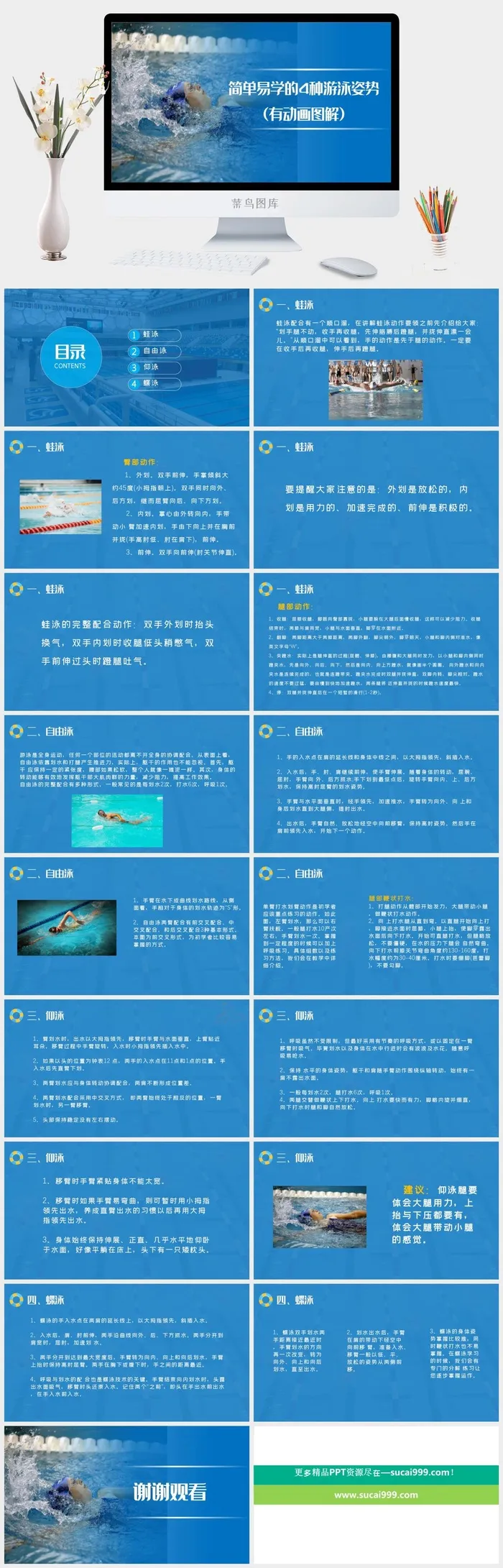 游泳蛙泳培训比赛安全教育PPT模板