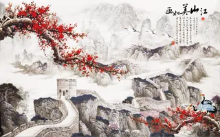 中国风山水花鸟万里长城梅花丹顶鹤高山流水客厅卧室走廊装饰画玄关画壁画