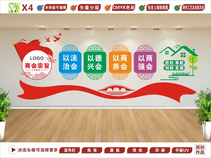 商会形象墙04cdr矢量模版下载