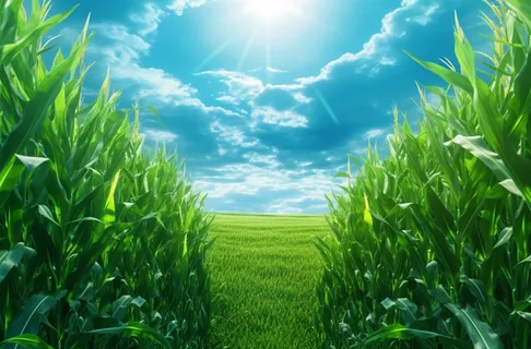 开阔的玉米田蓝天白云插画背景