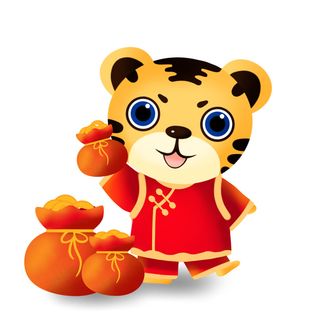 中国风2022虎年元旦新年卡通老虎形象装饰元素插画ps素材