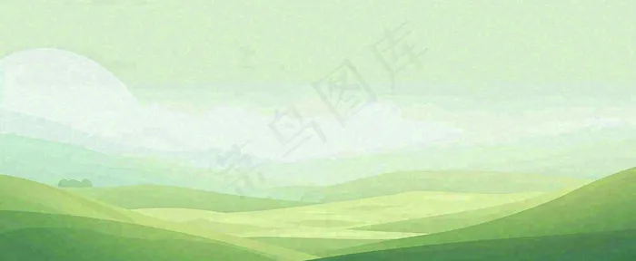 春天手绘绿色山坡春分，踏青，春游(1712x704)