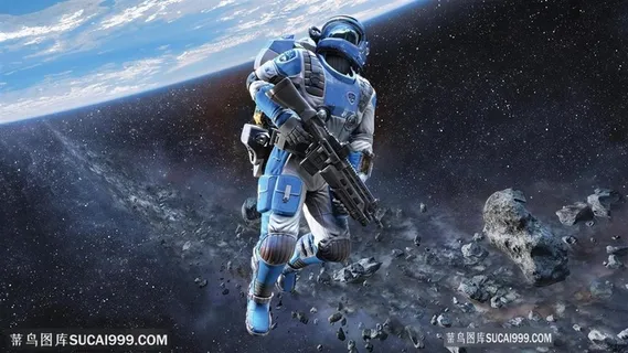 拿武器的太空战士地球上空飘荡高清素材 拿武器的太空战士地球上空飘荡高清素材