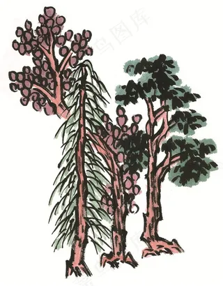 树木工笔国画摄影图片