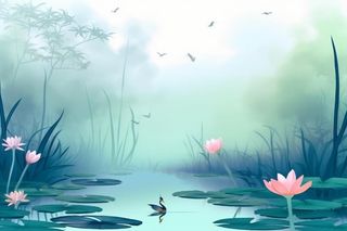 国风荷花池金鱼幽静背景