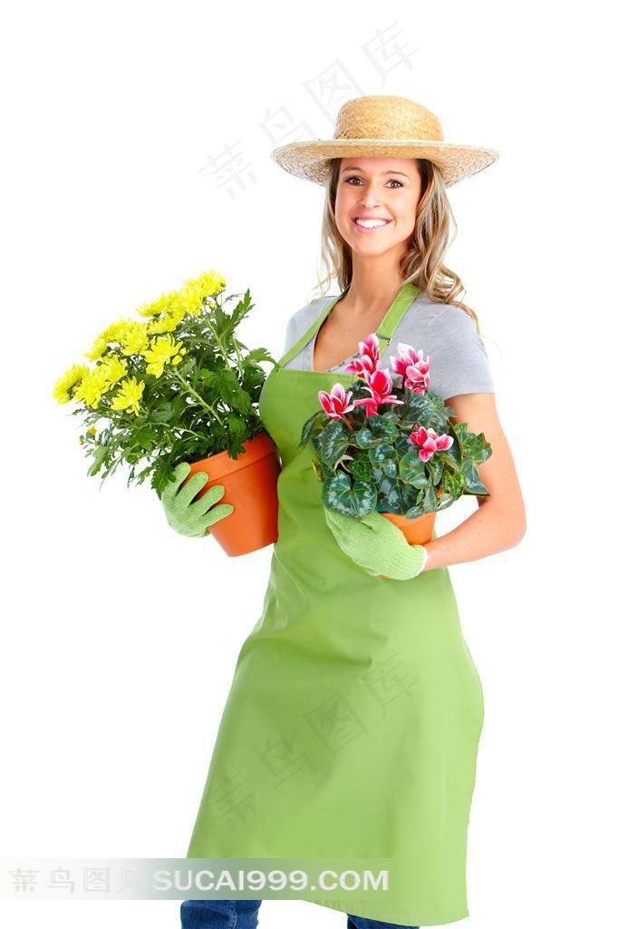园林种植系列 - 抱着鲜花的女园丁
