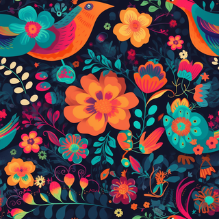 花鸟图，插画风格，无缝贴图，素材