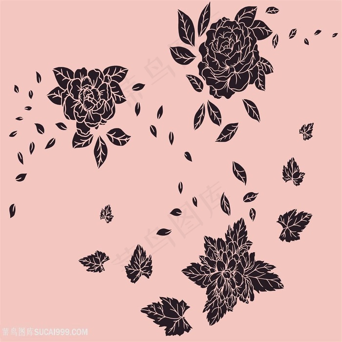 粉色底色三朵手绘玫瑰花图片psd素材