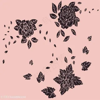 粉色底色三朵手绘玫瑰花图片psd素材