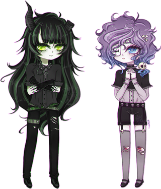 卡通暗黑系女孩黑色素彩简笔