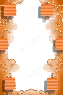 国潮手绘古风海浪花朵祥云装饰边框相框免抠