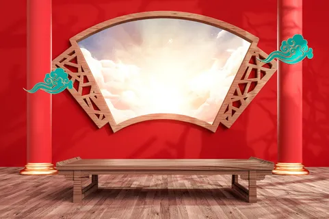 中国风古典喜庆C4D背景图3D国潮场景促销活动海报PSD设计素材模板