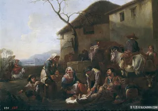 农夫农民房子油画风景画