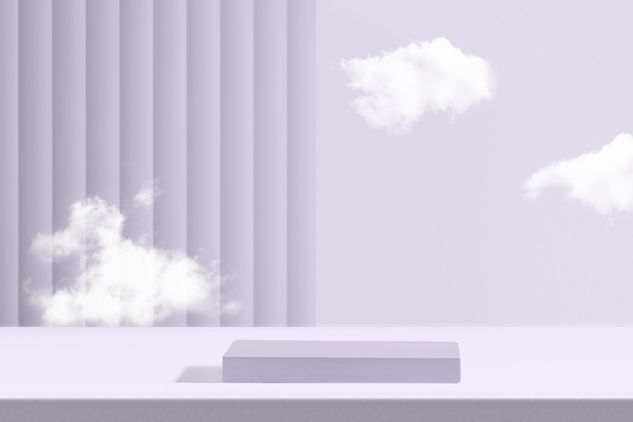 紫色简约清新白云质感展台3D背景