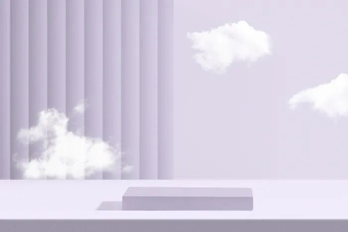 紫色简约清新白云质感展台3D背景