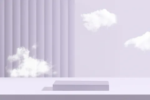 紫色简约清新白云质感展台3D背景