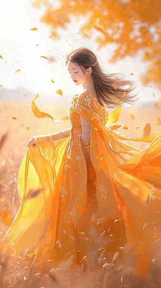 秋天意境美女仙女，秋叶浪漫温馨，立秋秋分