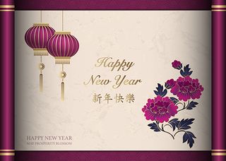 金龙花朵与祥云等春节主题矢量素材