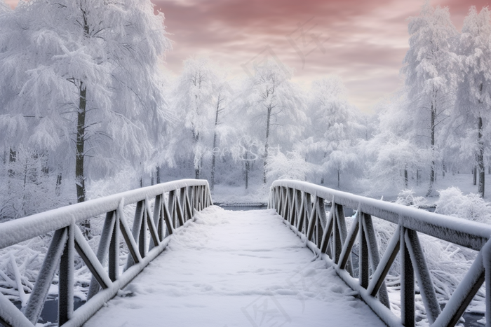 冬季雪景木桥雾凇摄影图(4032x2688)