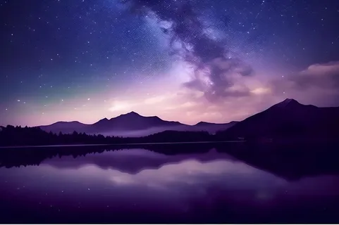 紫色梦幻星空水面倒影背景 紫色梦幻星空水面倒影背景
