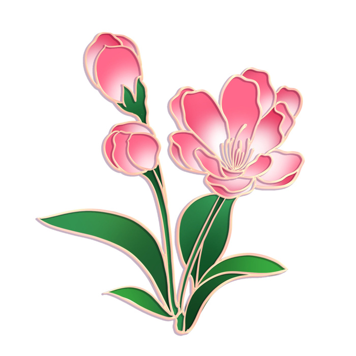 国潮风立体浮雕金边手绘花朵花卉PSD设计PNG免扣图片元素素材psd模版下载