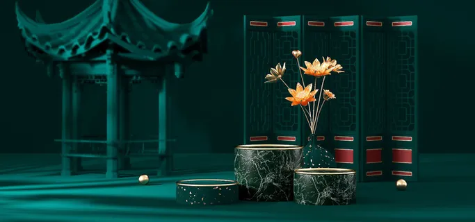 中国风国潮电商促销首页海报C4D背景图3D场景立体设计PSD素材模板 中国风国潮电商促销首页海报C4D背景图3D场景立体设计PSD素材模板