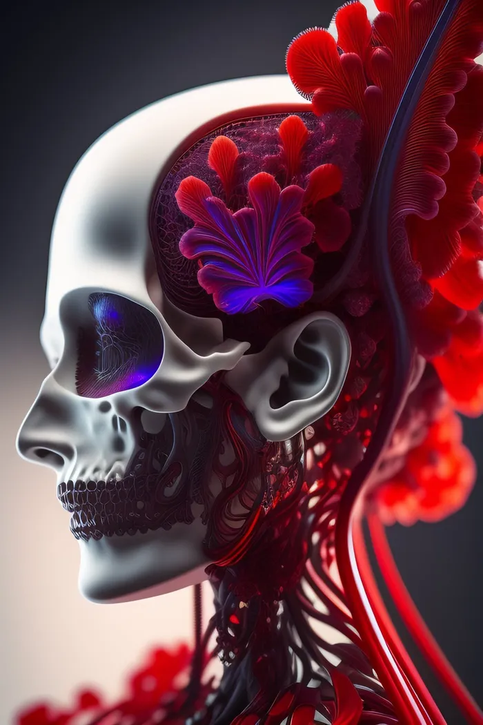 机器人大脑骷髅人概念画