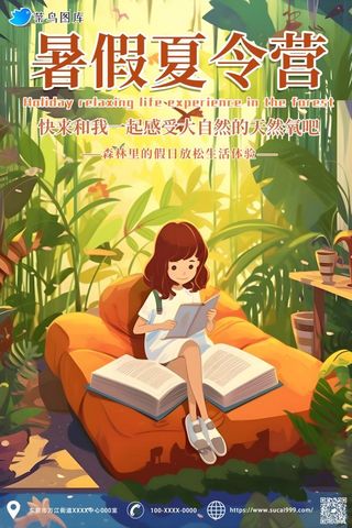 暑假夏令营大自然森林氧吧看书假日海报
