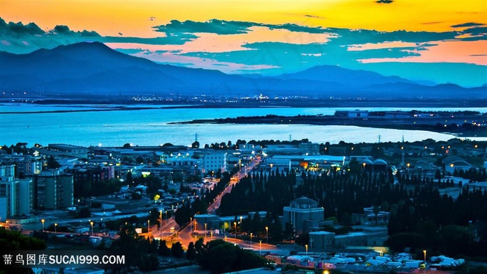 黄昏海景建筑壁纸