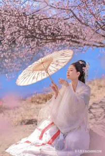 打伞唯美白衣古风美女摄影写真图片