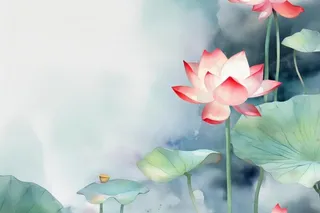 青色国风简约淡雅荷花背景