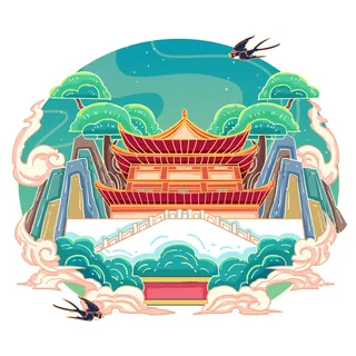 国潮风旅游建筑城市地标景区北京上海插图插画元素素材设计模板