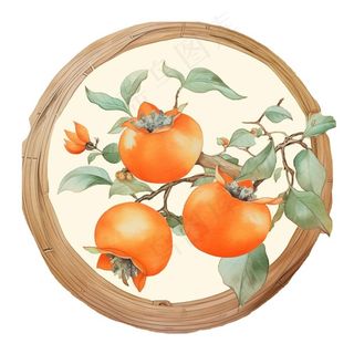 秋日柿子水果水彩画免抠