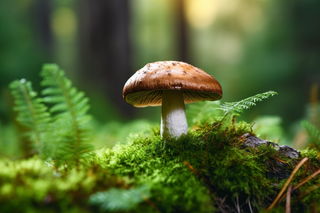 生长在苔藓的蘑菇摄影图