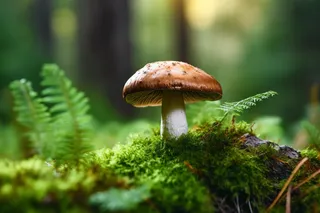 生长在苔藓的蘑菇摄影图