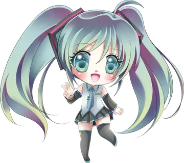 初音绿色可爱女孩形象素材简笔