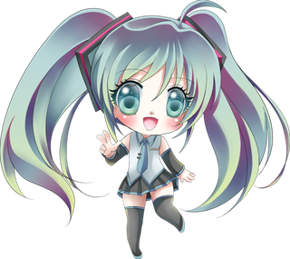 初音绿色可爱女孩形象素材简笔