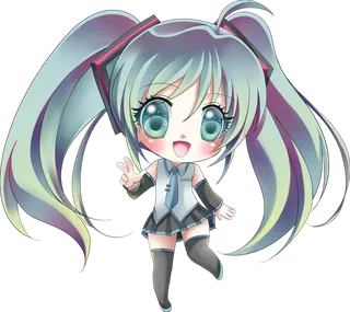 初音绿色可爱女孩形象素材简笔